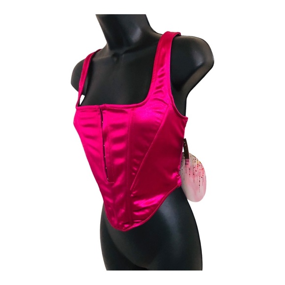 deep pink shaped hook n eye closure satin sheen effect sleeveless bustier size L - Picture 11 of 15